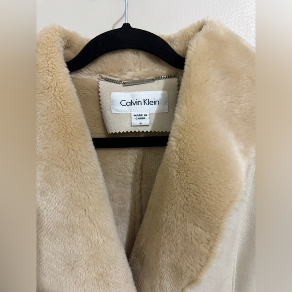 Calvin Klein Tan Faux Shearling Faux Suede Coat Jacket Size S - Picture 3 of 12